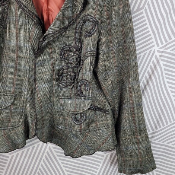 Coldwater Creek Blazer Jacket size 14 Floral Ruffle Tweed Open Front Profession - Picture 4 of 7